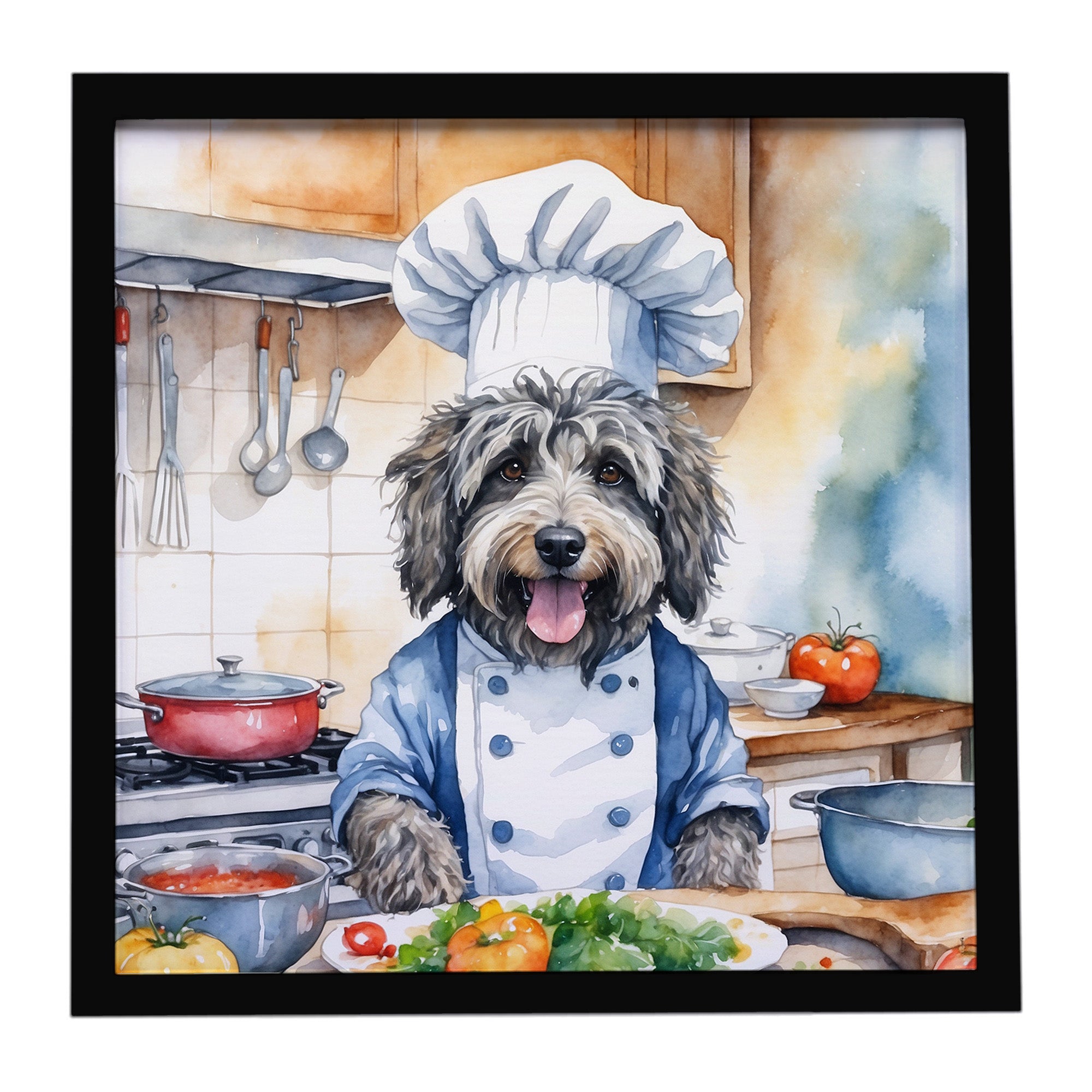 Bergamasco Sheepdog The Chef Framed Metal Print Bathroom, Kitchen, Office, Home Decor Wall Art Ready to Hang, Square, 8X8