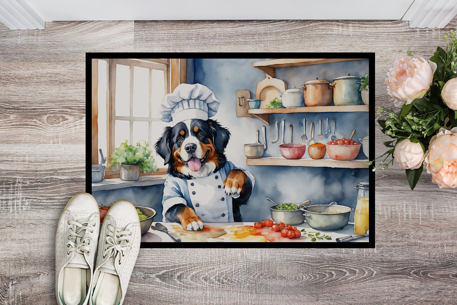 Bernese Mountain Dog The Chef Doormat Indoor Outdoor 24H X 36W Front Door Mat Rugs for Entryway, Non Slip Washable Low Pile,