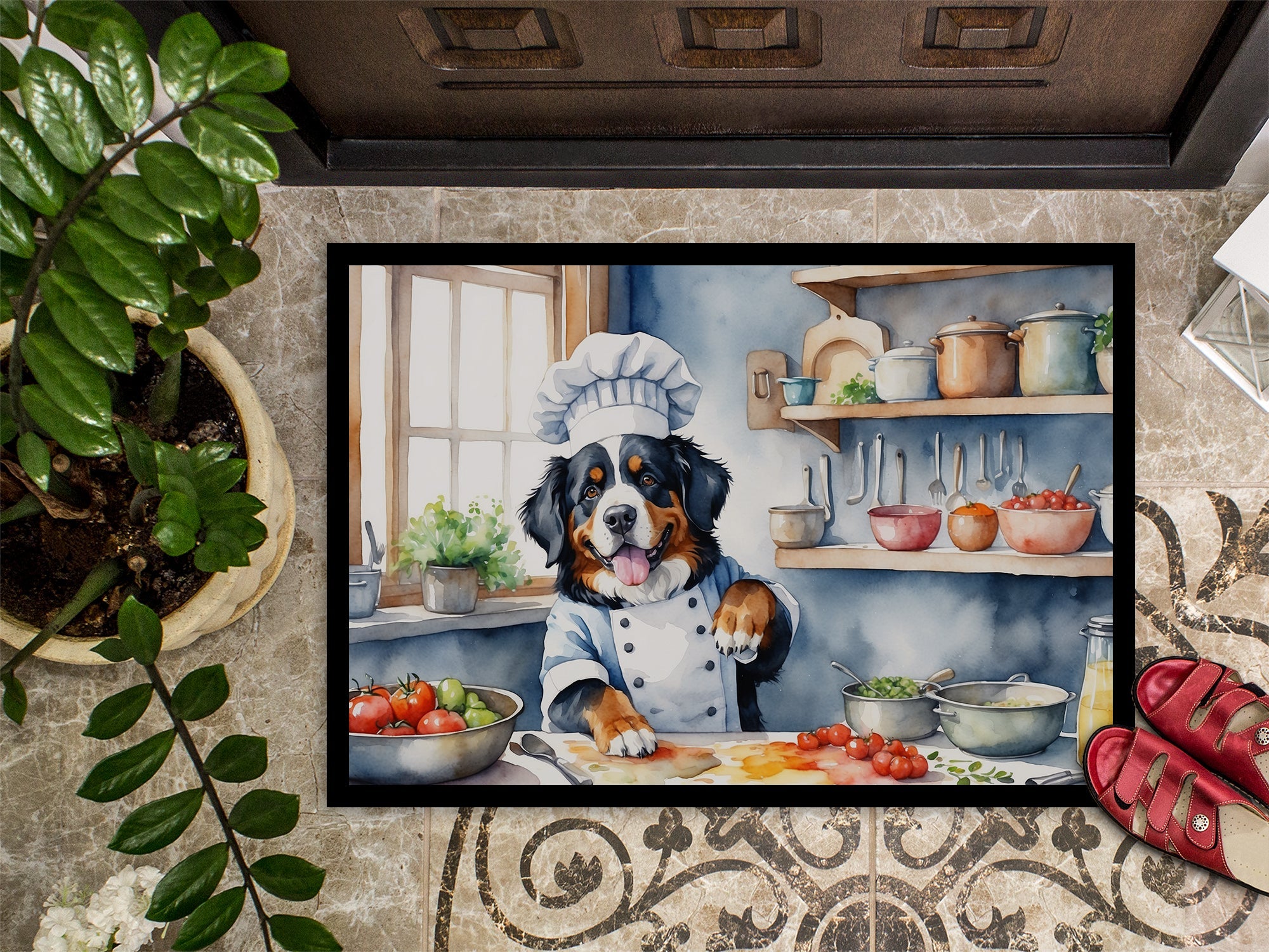 Bernese Mountain Dog The Chef Doormat Indoor Outdoor 24H X 36W Front Door Mat Rugs for Entryway, Non Slip Washable Low Pile,