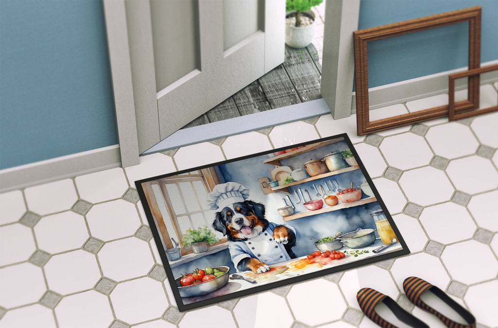 Bernese Mountain Dog The Chef Doormat Indoor Outdoor 18H X 27W Front Door Mat Rugs for Entryway, Non Slip Washable