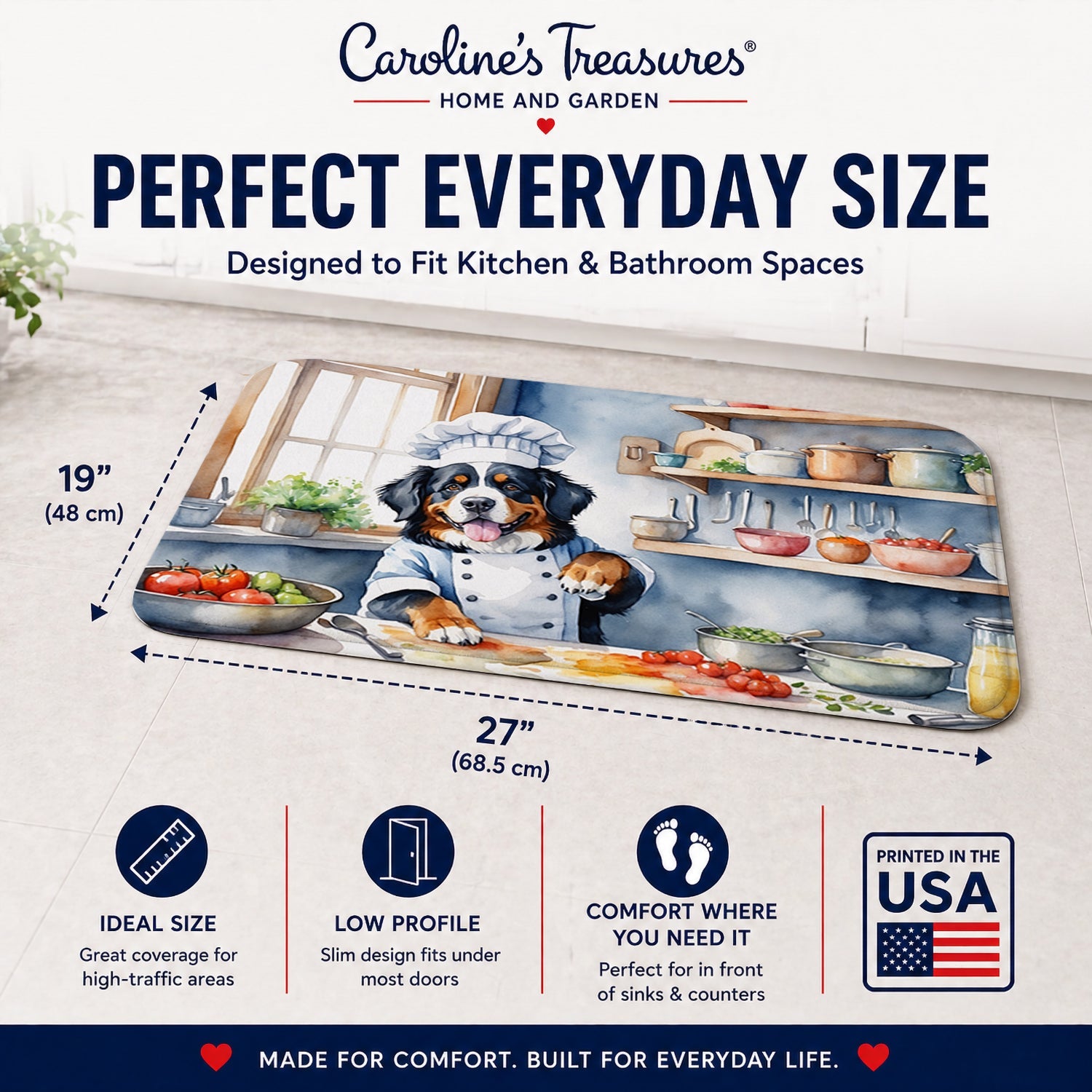 Bernese Mountain Dog The Chef Memory Foam Kitchen Mat Machine Washable Anti-Fatigue Cushion Comfort Bath or Kitchen Rug