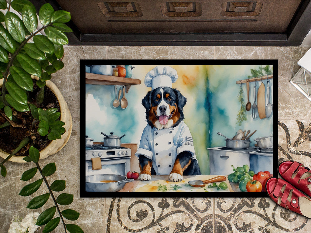 Bernese Mountain Dog The Chef Doormat Indoor Outdoor 18H X 27W Front Door Mat Rugs for Entryway, Non Slip Washable