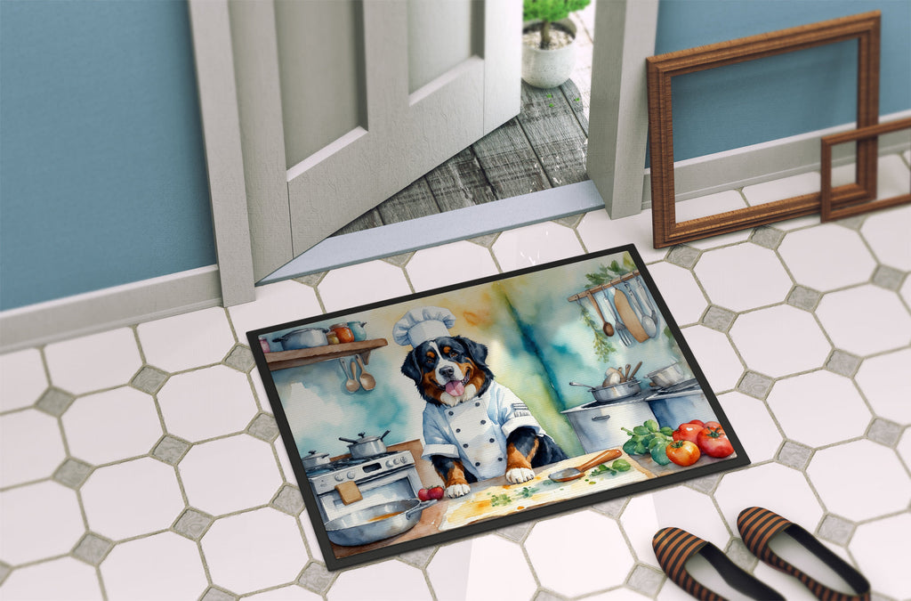 Bernese Mountain Dog The Chef Doormat Indoor Outdoor 18H X 27W Front Door Mat Rugs for Entryway, Non Slip Washable