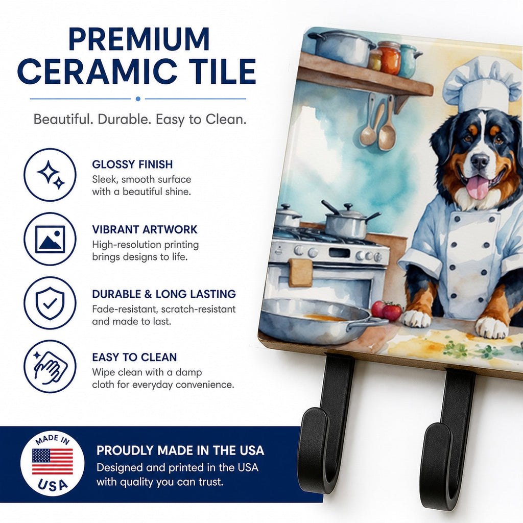 Bernese Mountain Dog The Chef Leash or Key Holder Wall Hooks, Coat Rack Wall Mount, for Hanging Keys, Towels, Aprons, Leashes