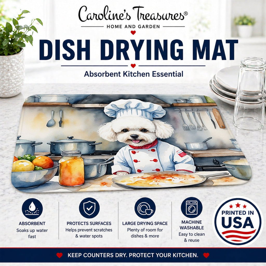 Bichon Frise The Chef Dish Drying Mat Absorbent Dish Drying Mat Pad for Kitchen Counter Dish Drainer Mat for Countertop, 14 x 21", Multicolor