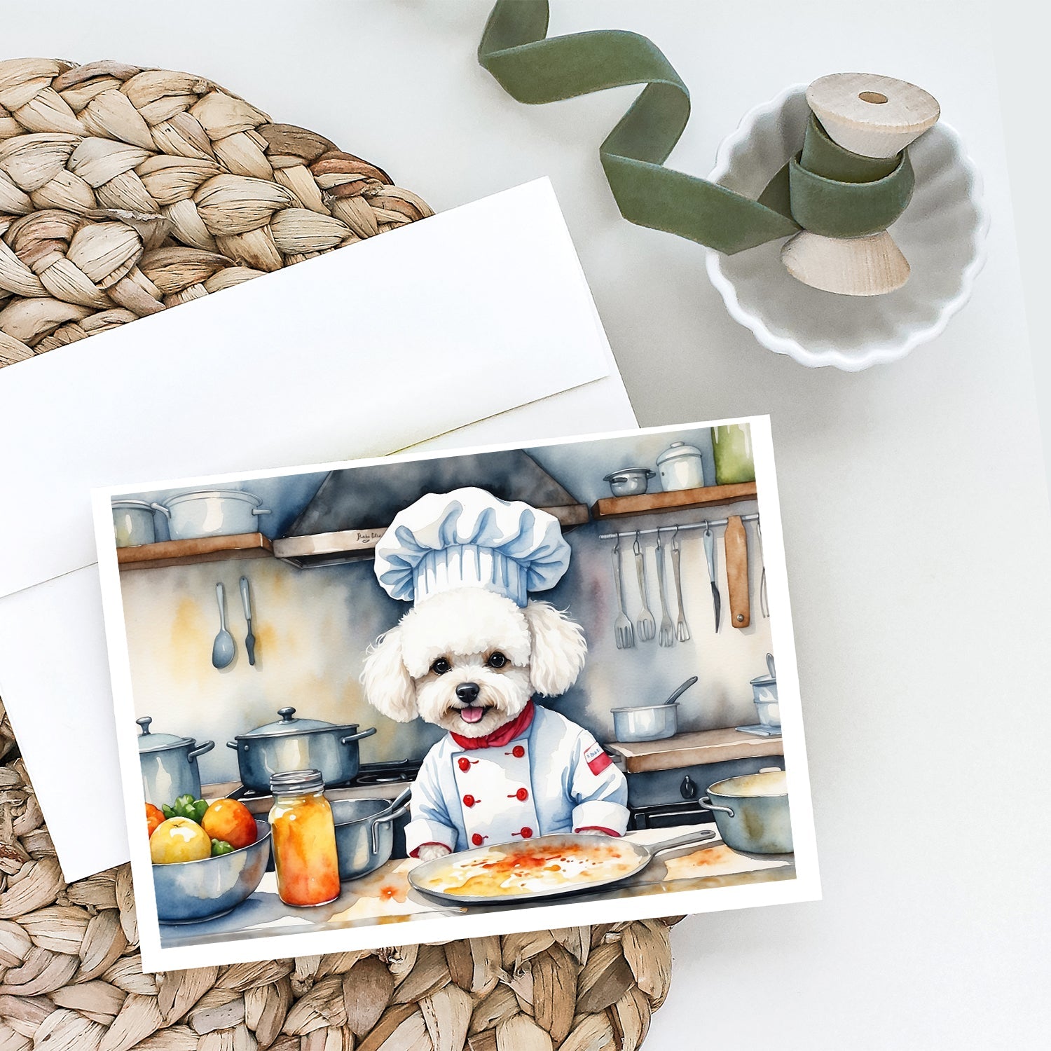 Bichon Frise The Chef Greeting Cards Pack of 8 Blank Cards with Envelopes Whimsical A7 Size 5x7