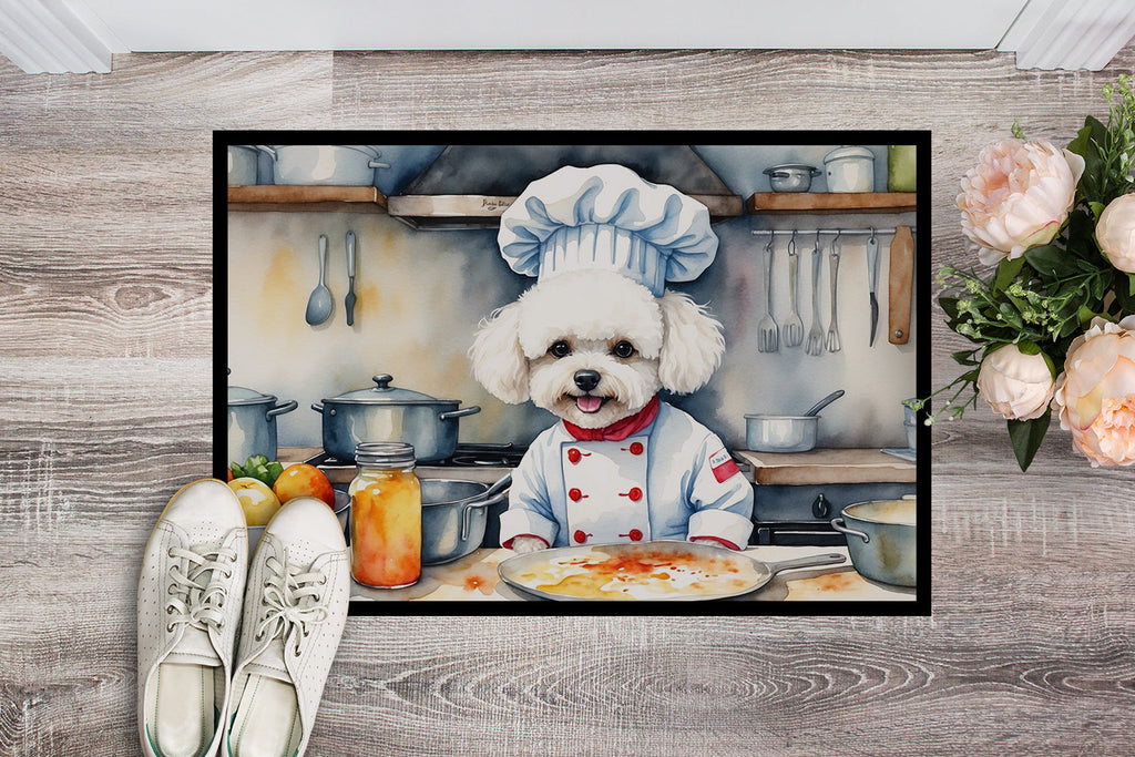 Bichon Frise The Chef Doormat Indoor Outdoor 18H X 27W Front Door Mat Rugs for Entryway, Non Slip Washable
