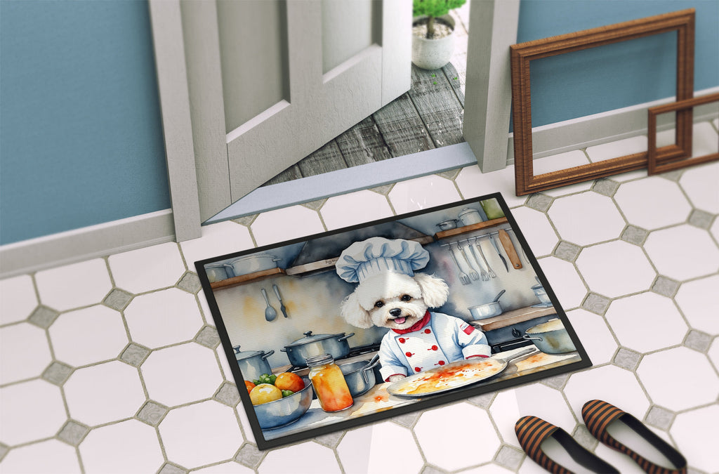 Bichon Frise The Chef Doormat Indoor Outdoor 18H X 27W Front Door Mat Rugs for Entryway, Non Slip Washable