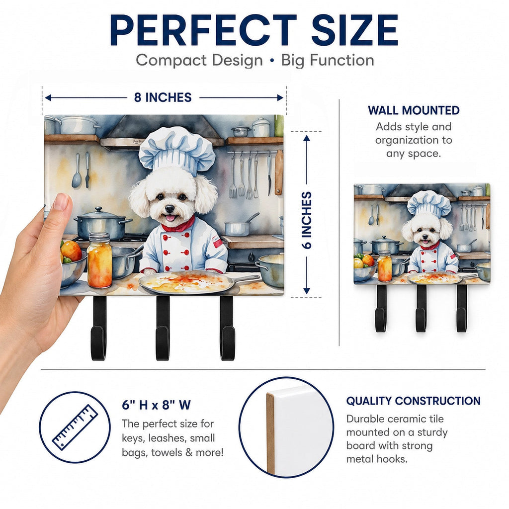 Bichon Frise The Chef Leash or Key Holder Wall Hooks, Coat Rack Wall Mount, for Hanging Keys, Towels, Aprons, Leashes