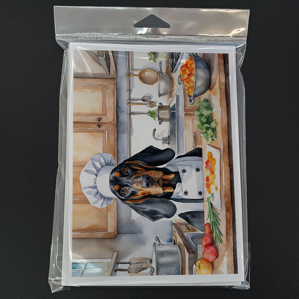 Black and Tan Coonhound The Chef Greeting Cards Pack of 8 Blank Cards with Envelopes Whimsical A7 Size 5x7
