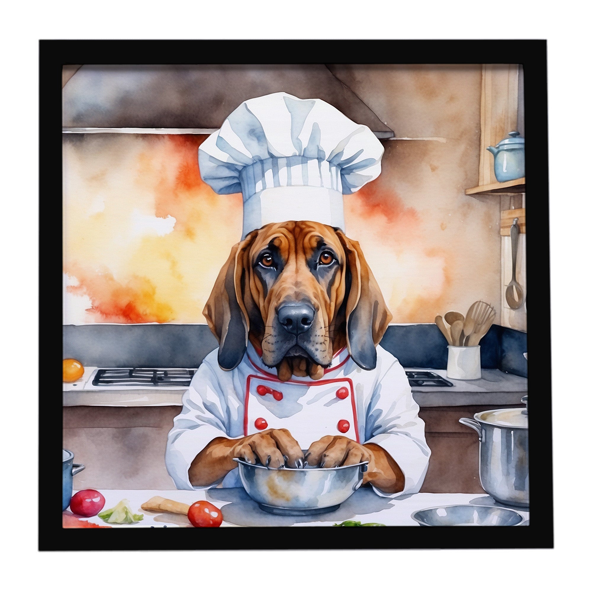 Bloodhound The Chef Framed Metal Print Bathroom, Kitchen, Office, Home Decor Wall Art Ready to Hang, Square, 8X8