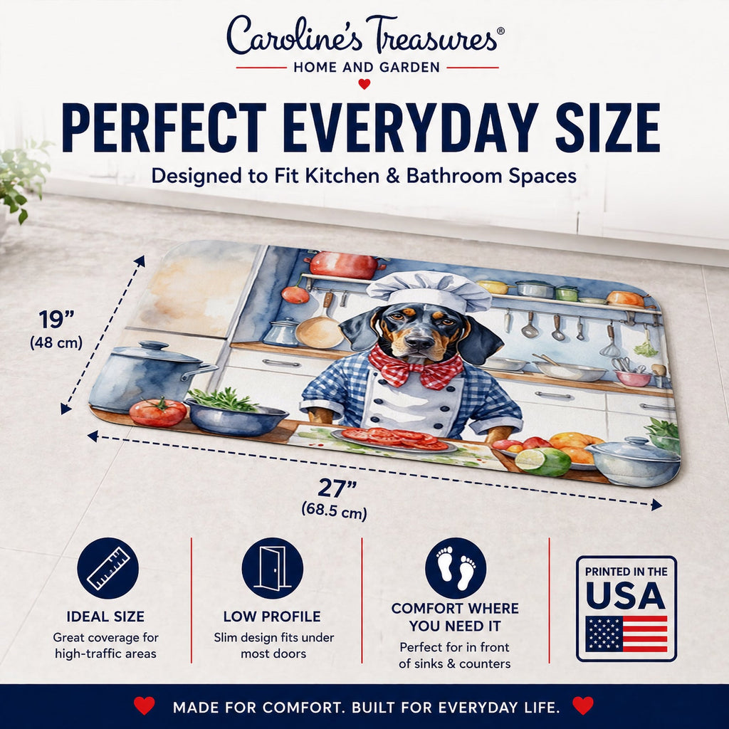 Bluetick Coonhound The Chef Memory Foam Kitchen Mat Machine Washable Anti-Fatigue Cushion Comfort Bath or Kitchen Rug