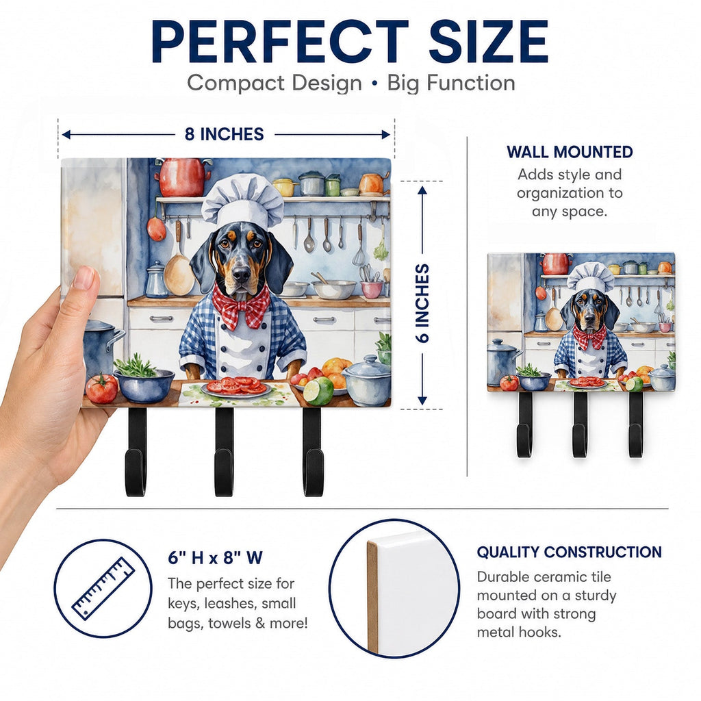 Bluetick Coonhound The Chef Leash or Key Holder Wall Hooks, Coat Rack Wall Mount, for Hanging Keys, Towels, Aprons, Leashes
