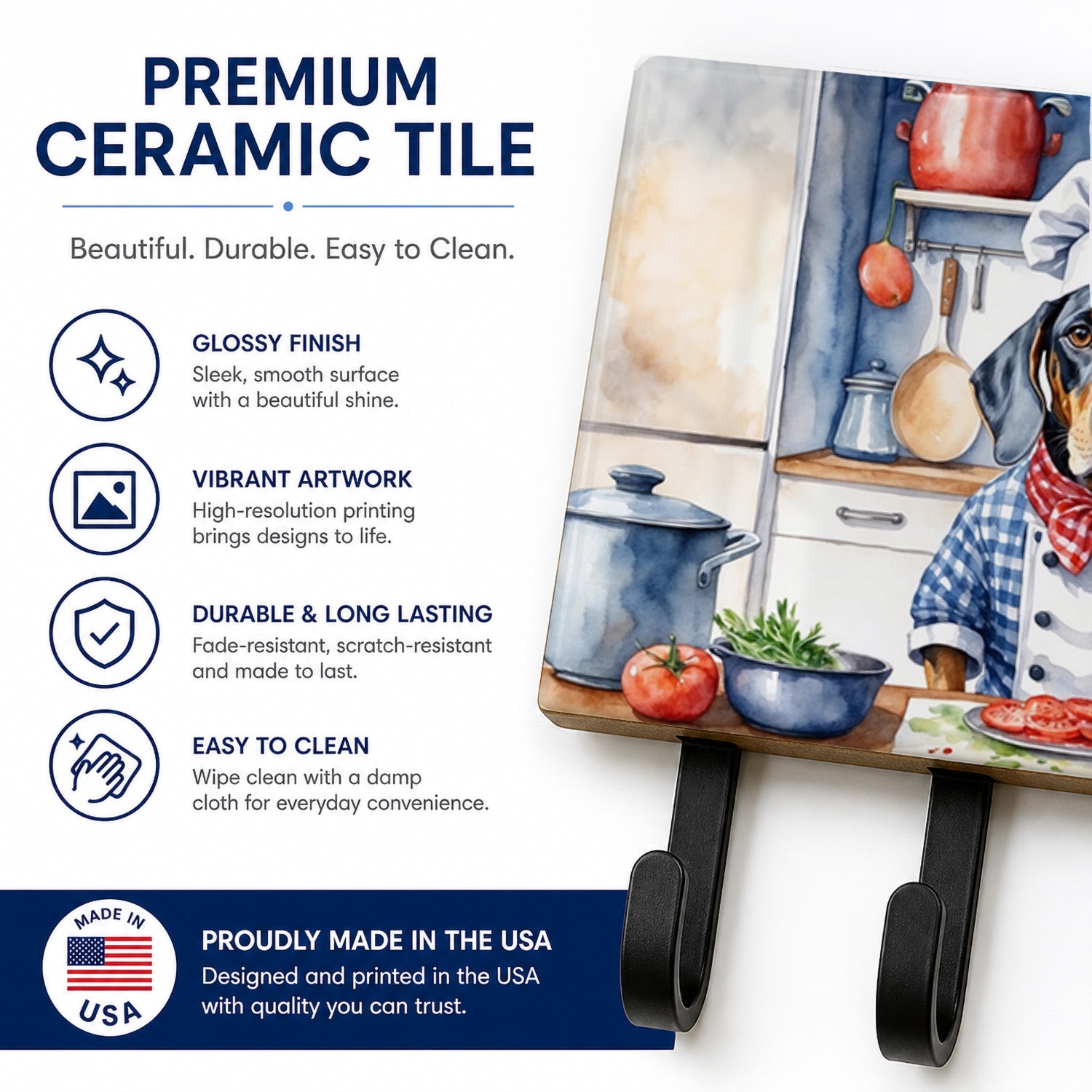 Bluetick Coonhound The Chef Leash or Key Holder Wall Hooks, Coat Rack Wall Mount, for Hanging Keys, Towels, Aprons, Leashes
