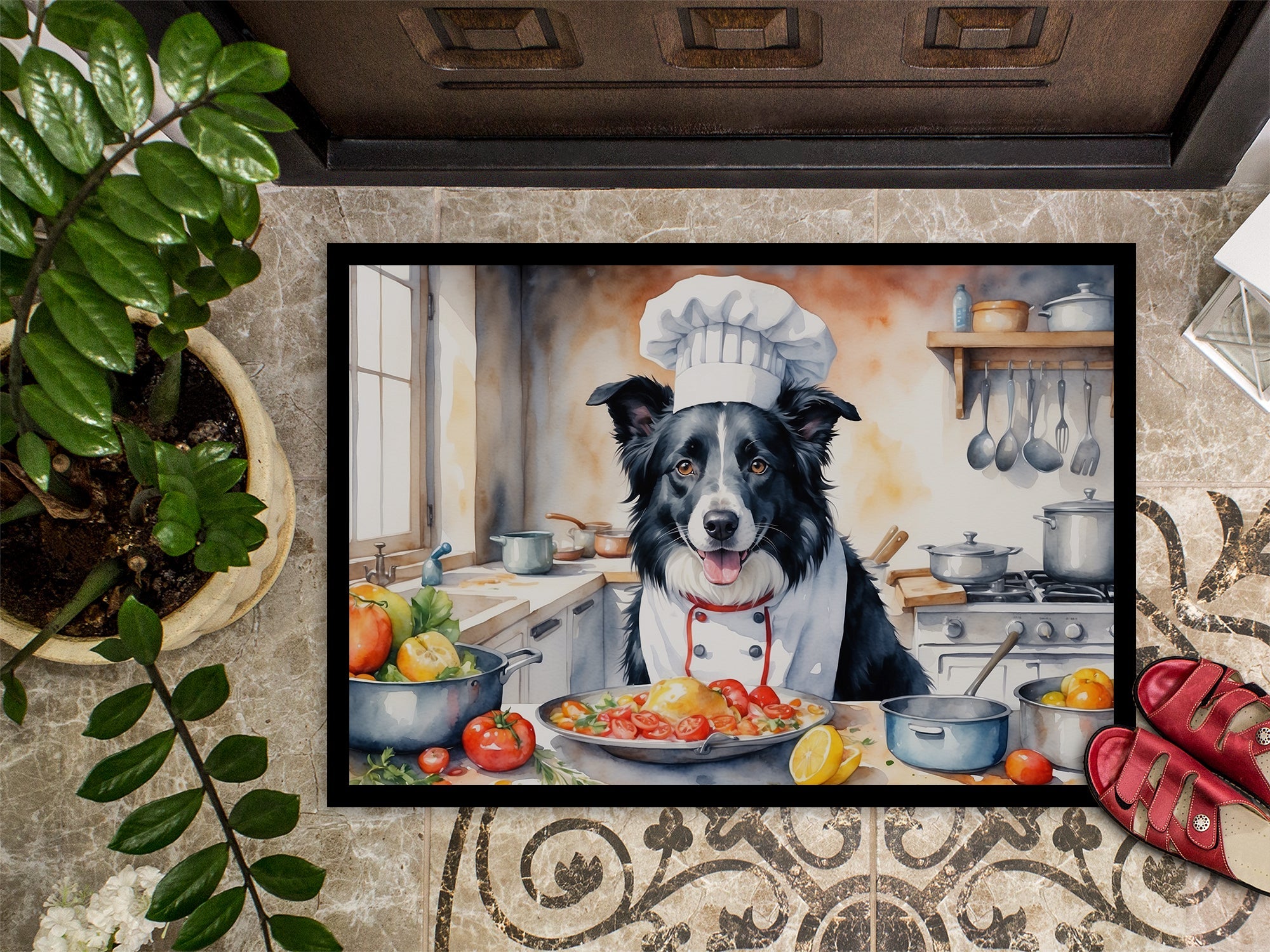 Border Collie The Chef Doormat Indoor Outdoor 18H X 27W Front Door Mat Rugs for Entryway, Non Slip Washable