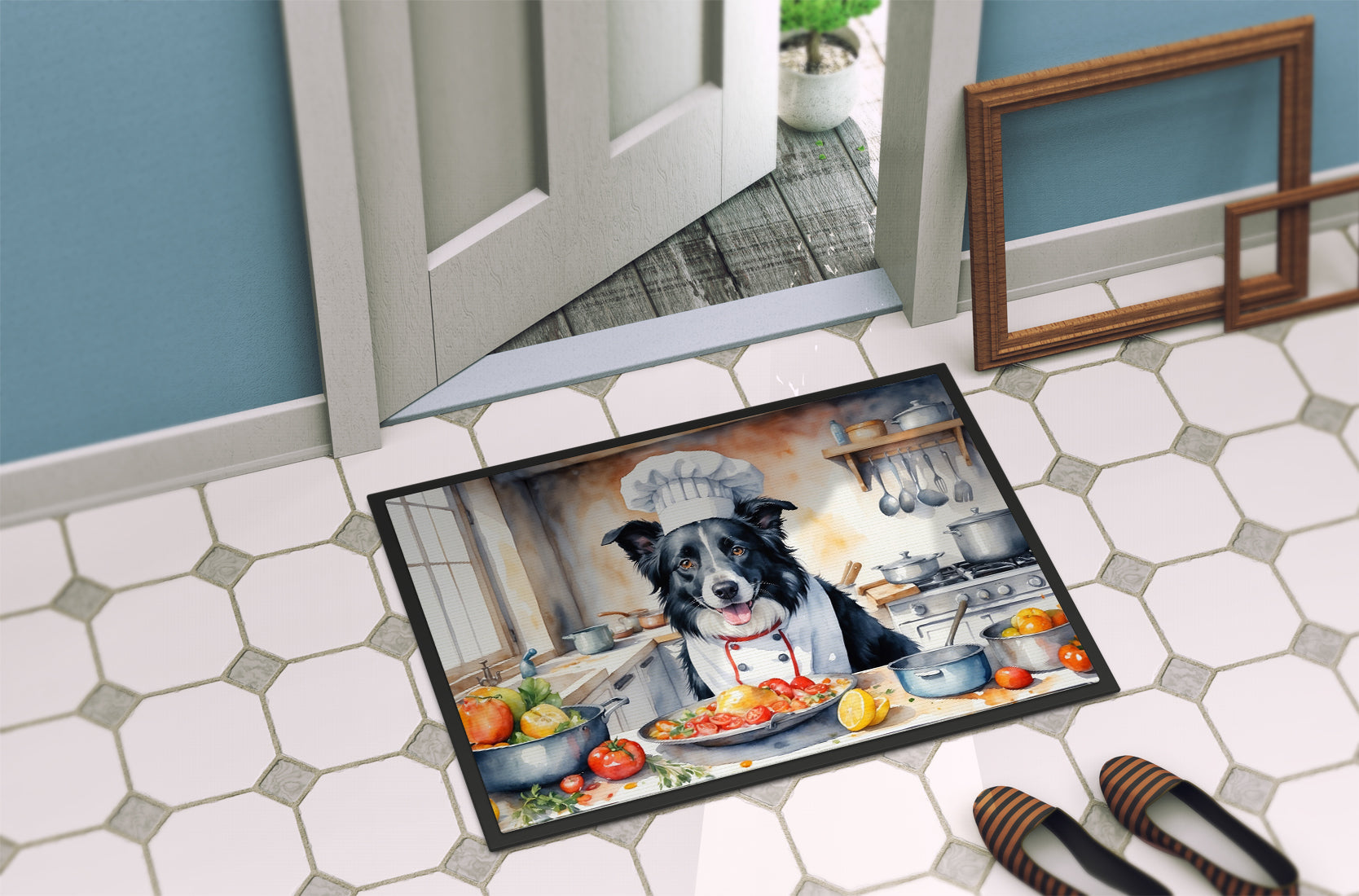 Border Collie The Chef Doormat Indoor Outdoor 18H X 27W Front Door Mat Rugs for Entryway, Non Slip Washable