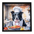 Border Collie The Chef Framed Metal Print Bathroom, Kitchen, Office, Home Decor Wall Art Ready to Hang, Square, 8X8