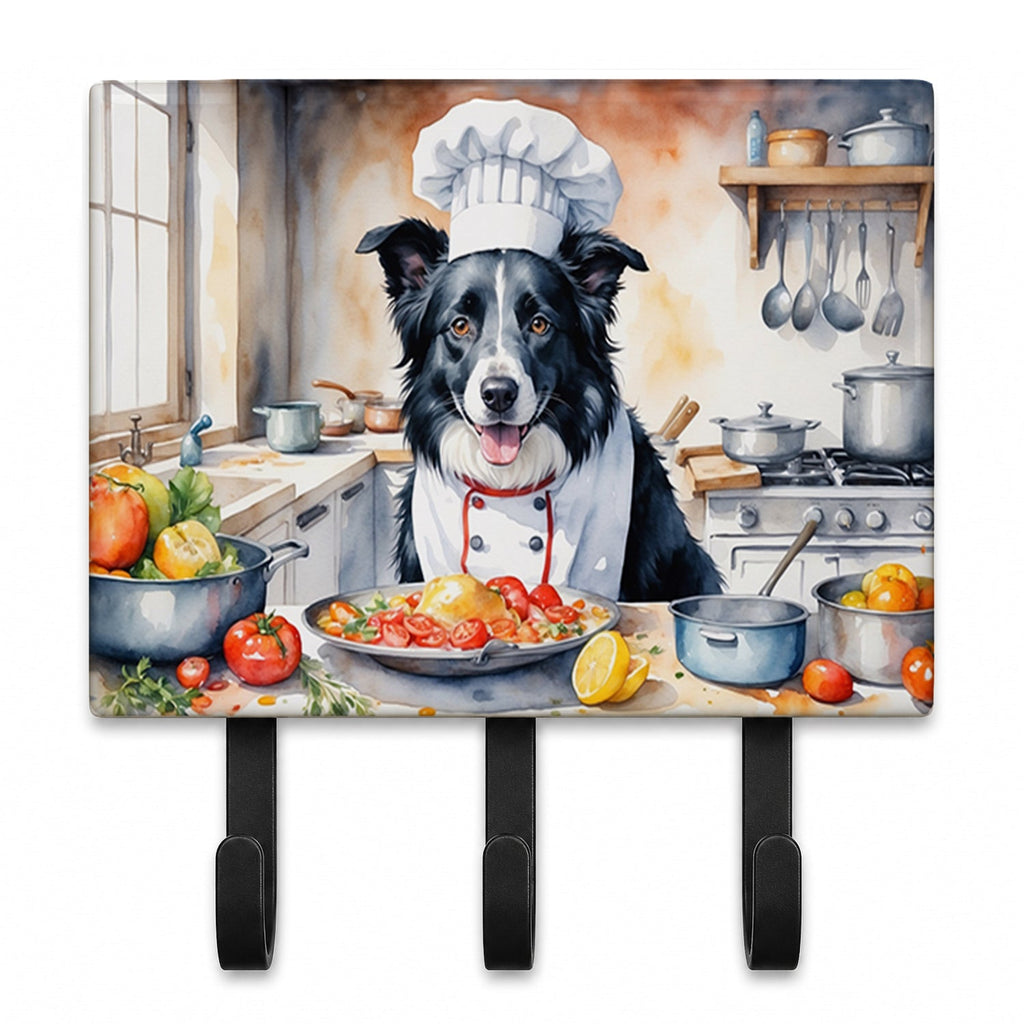 Border Collie The Chef Leash or Key Holder Wall Hooks, Coat Rack Wall Mount, for Hanging Keys, Towels, Aprons, Leashes