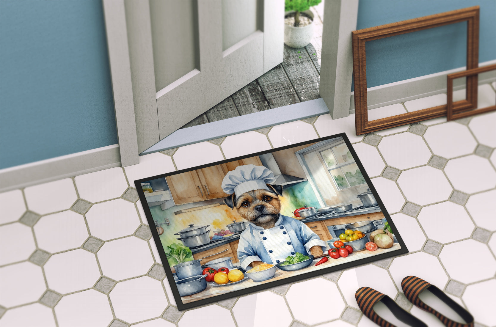 Border Terrier The Chef Doormat Indoor Outdoor 18H X 27W Front Door Mat Rugs for Entryway, Non Slip Washable