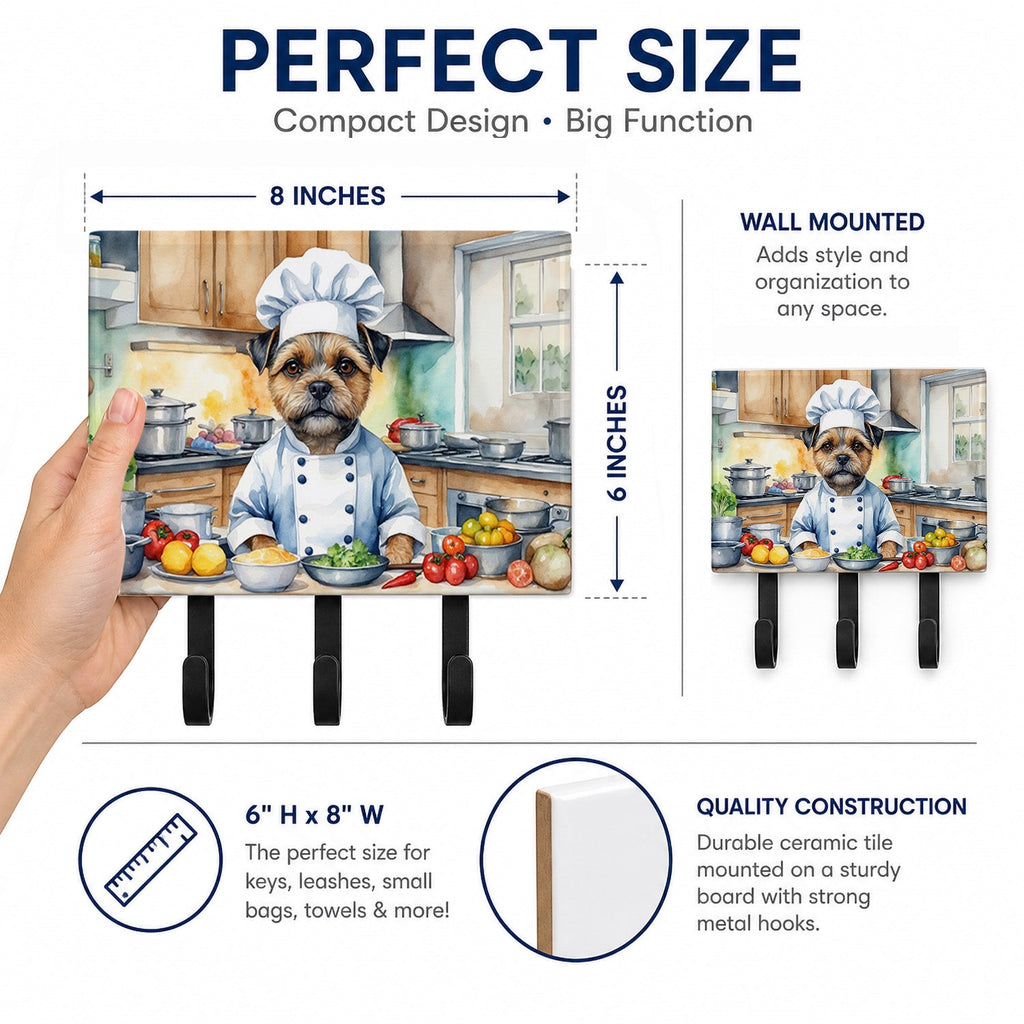 Border Terrier The Chef Leash or Key Holder Wall Hooks, Coat Rack Wall Mount, for Hanging Keys, Towels, Aprons, Leashes