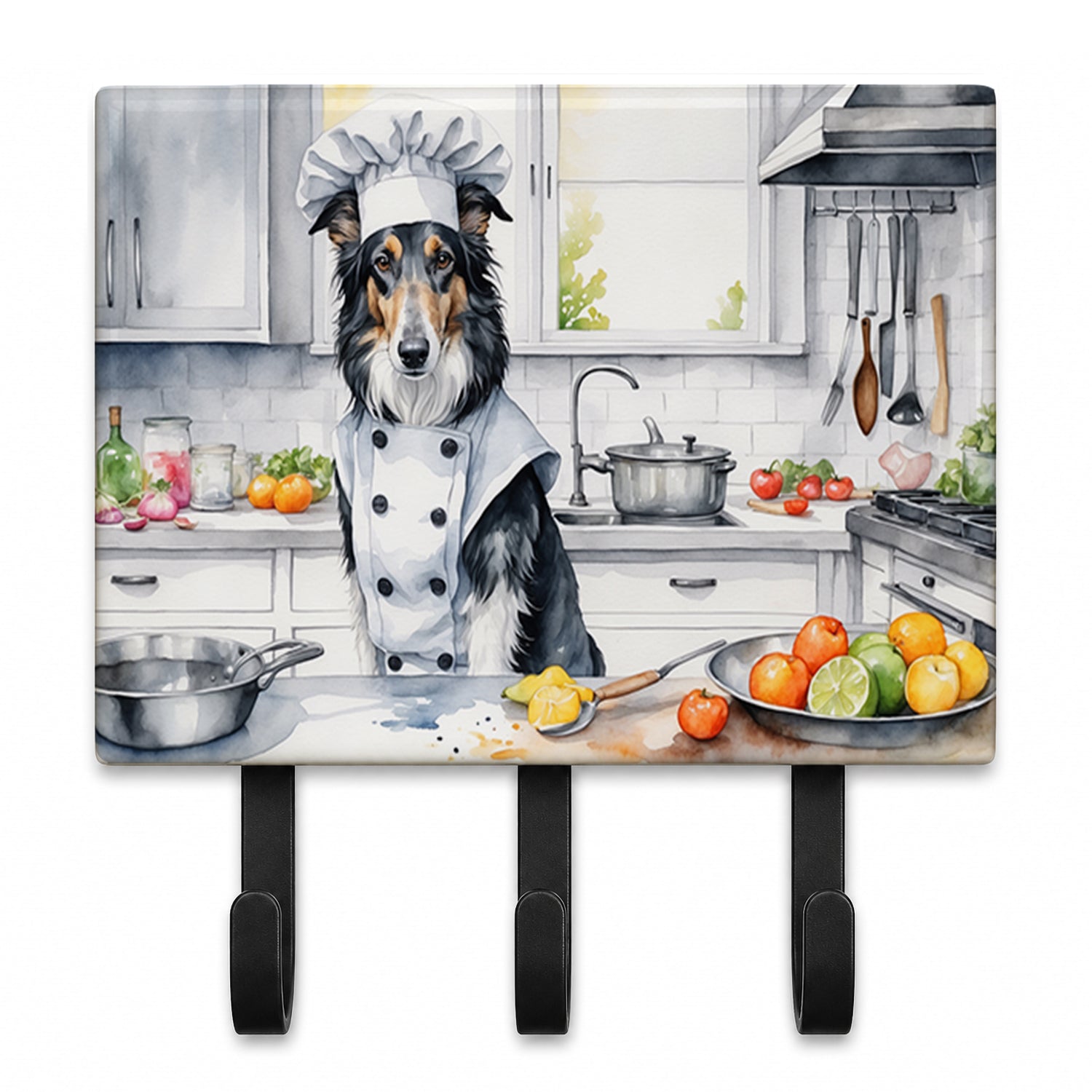 Borzoi The Chef Leash or Key Holder Wall Hooks, Coat Rack Wall Mount, for Hanging Keys, Towels, Aprons, Leashes