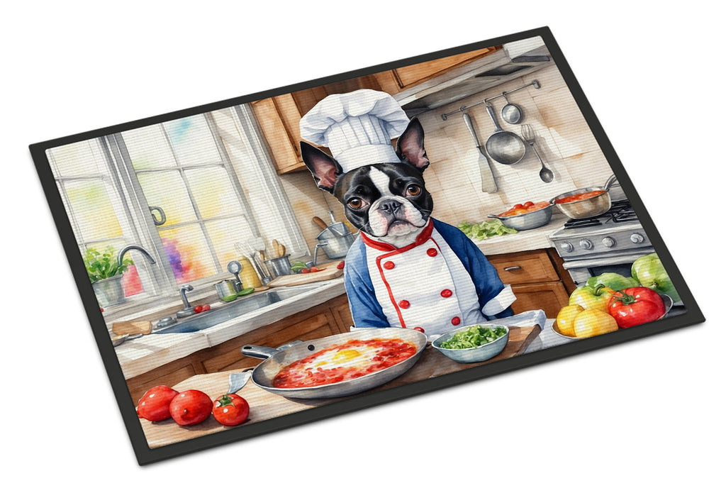 Boston Terrier The Chef Doormat Indoor Outdoor 24H X 36W Front Door Mat Rugs for Entryway, Non Slip Washable Low Pile,