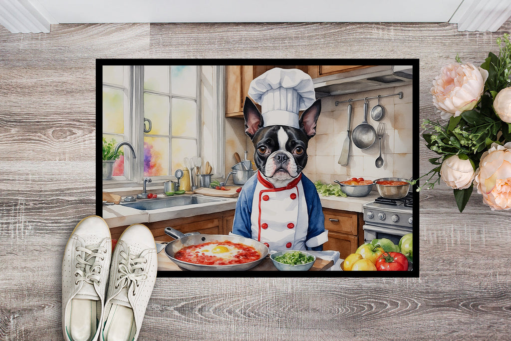 Boston Terrier The Chef Doormat Indoor Outdoor 18H X 27W Front Door Mat Rugs for Entryway, Non Slip Washable