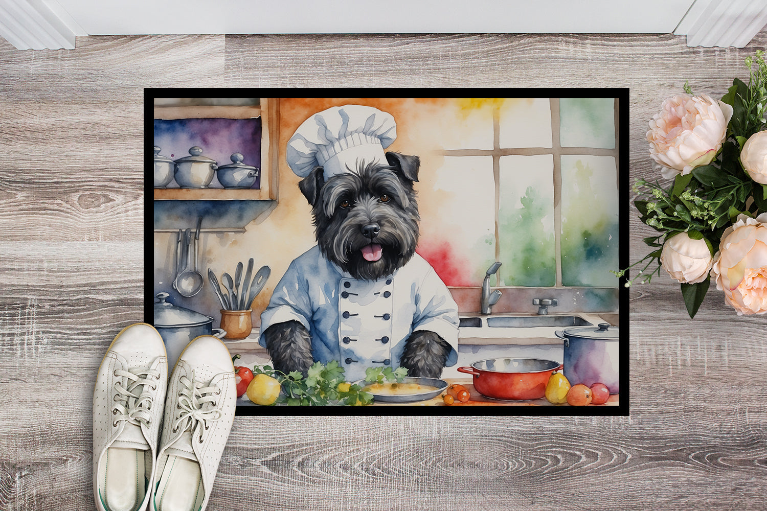 Bouvier des Flandres The Chef Doormat Indoor Outdoor 18H X 27W Front Door Mat Rugs for Entryway, Non Slip Washable