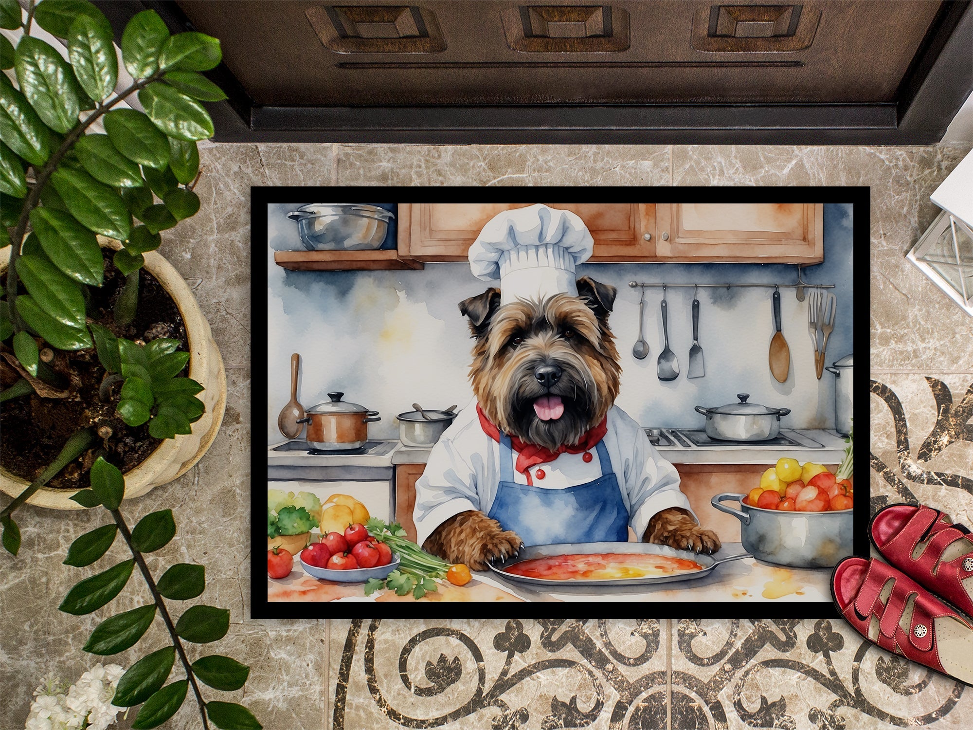 Bouvier des Flandres The Chef Doormat Indoor Outdoor 18H X 27W Front Door Mat Rugs for Entryway, Non Slip Washable
