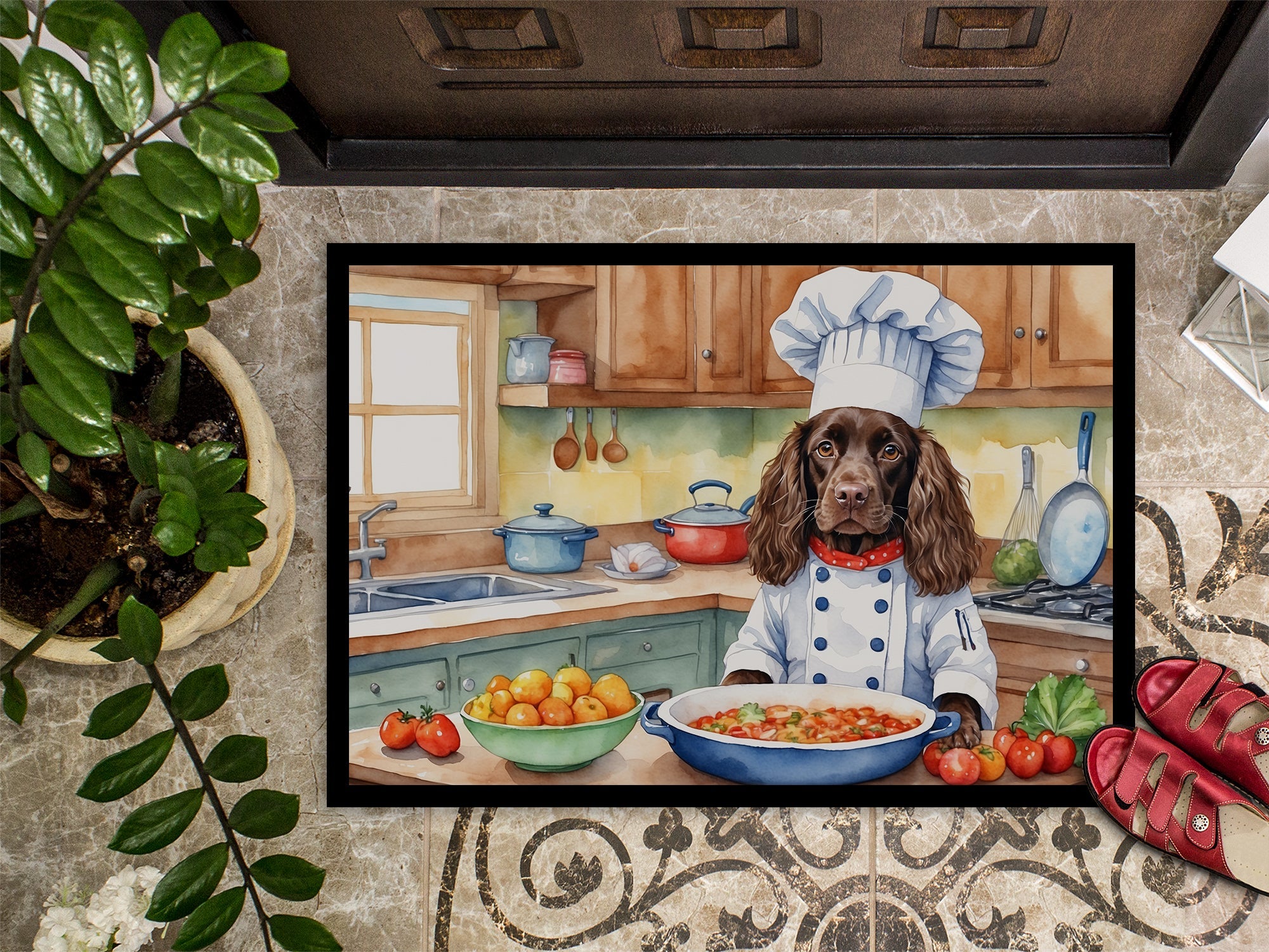 Boykin Spaniel The Chef Doormat Indoor Outdoor 18H X 27W Front Door Mat Rugs for Entryway, Non Slip Washable