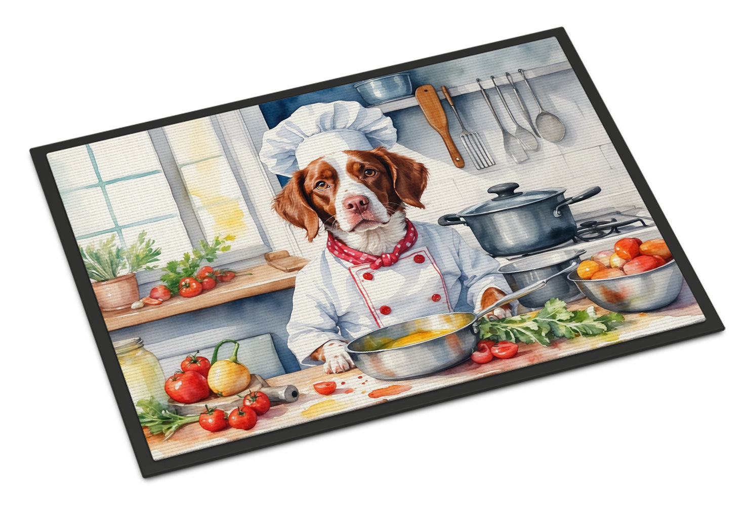Brittany Spaniel The Chef Doormat Indoor Outdoor 24H X 36W Front Door Mat Rugs for Entryway, Non Slip Washable Low Pile,