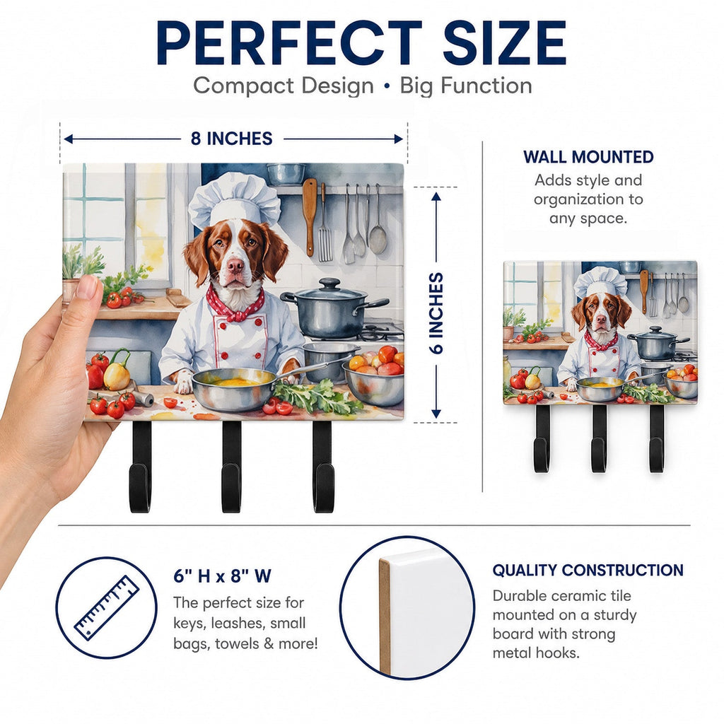 Brittany Spaniel The Chef Leash or Key Holder Wall Hooks, Coat Rack Wall Mount, for Hanging Keys, Towels, Aprons, Leashes