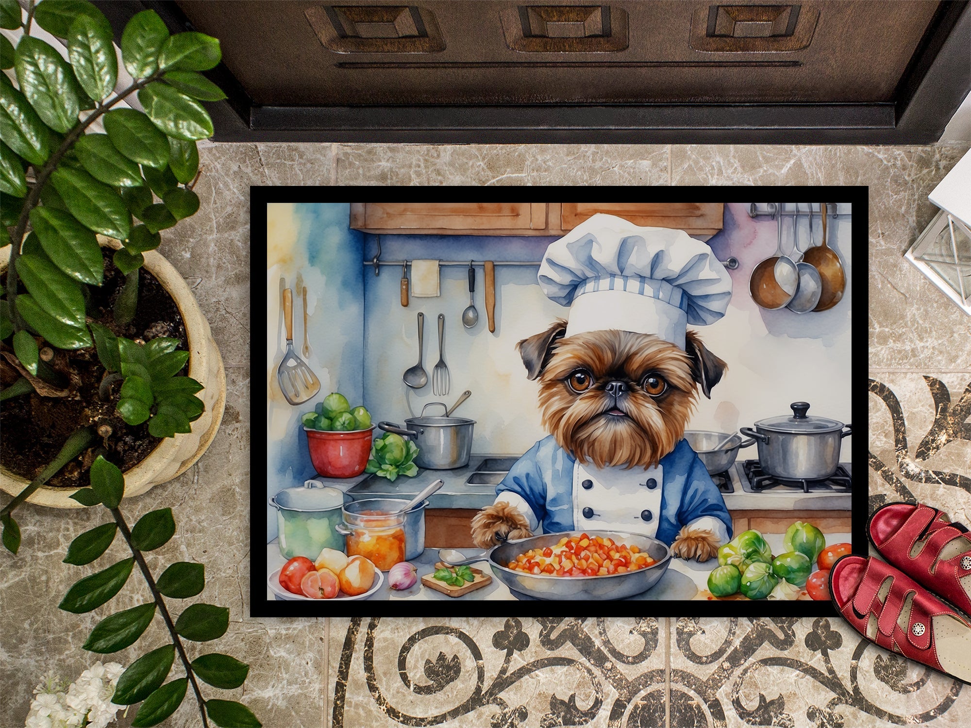 Brussels Griffon The Chef Doormat Indoor Outdoor 24H X 36W Front Door Mat Rugs for Entryway, Non Slip Washable Low Pile,