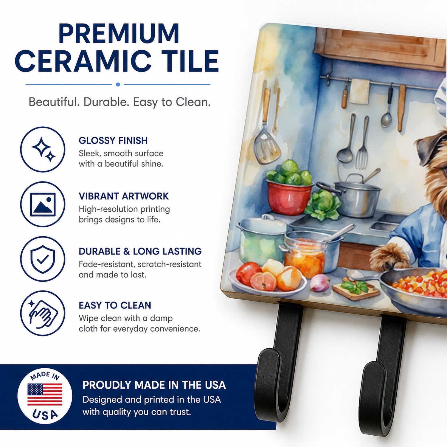 Brussels Griffon The Chef Leash or Key Holder Wall Hooks, Coat Rack Wall Mount, for Hanging Keys, Towels, Aprons, Leashes