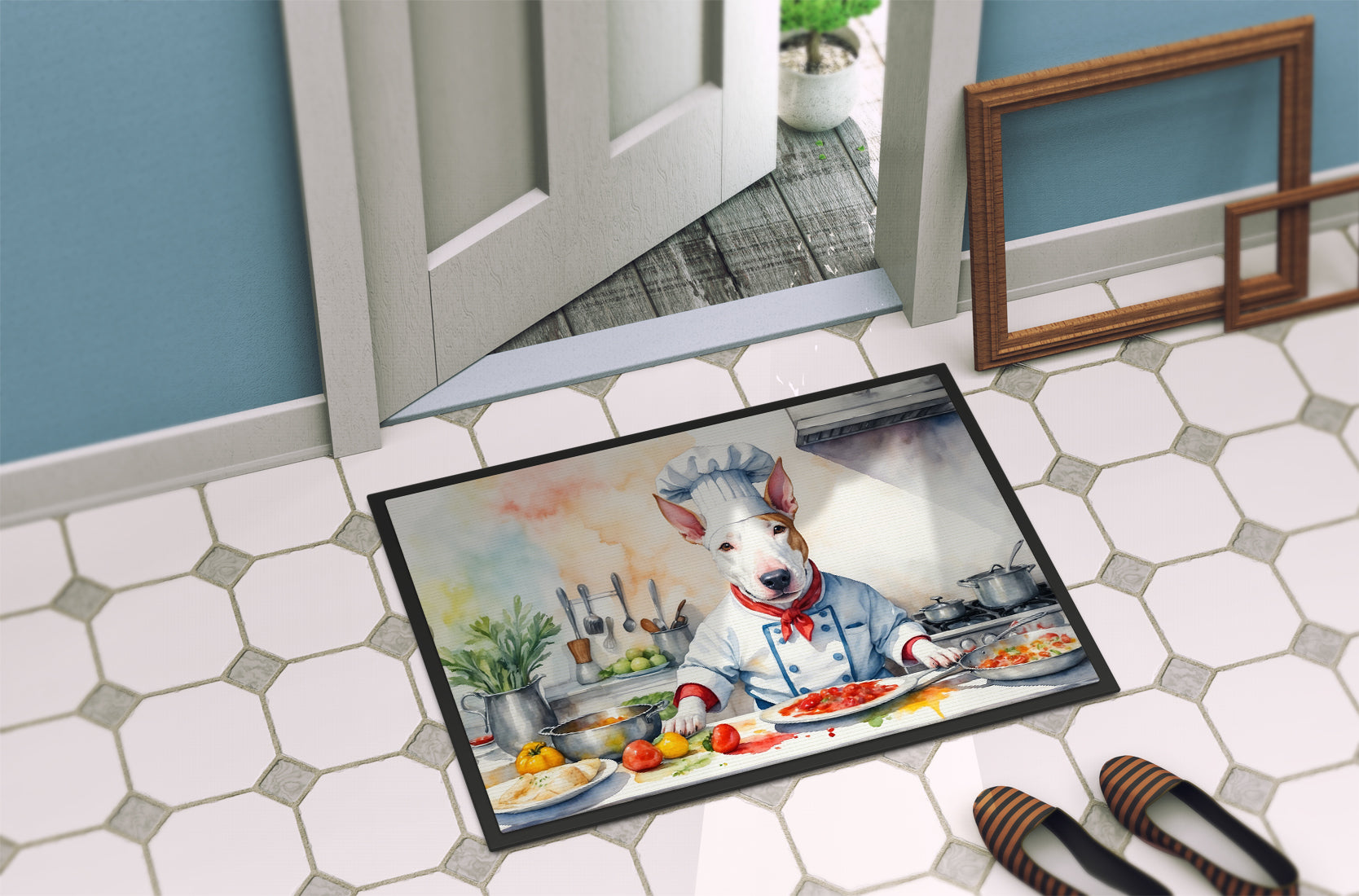 Bull Terrier The Chef Doormat Indoor Outdoor 24H X 36W Front Door Mat Rugs for Entryway, Non Slip Washable Low Pile,