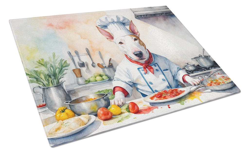Bull Terrier The Chef Cutting Board Tempered Glass Kitchen Cutting Surface, Heat Resistant Chopping, Non-Slip Feet, Food Prep & Serving