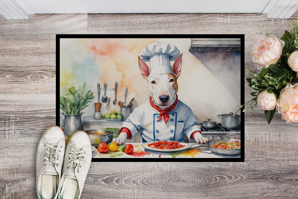 Bull Terrier The Chef Doormat Indoor Outdoor 18H X 27W Front Door Mat Rugs for Entryway, Non Slip Washable