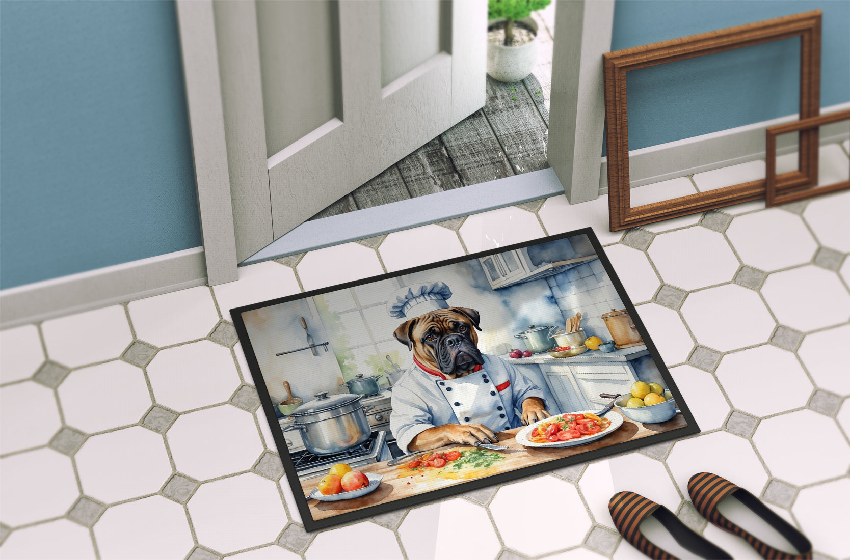 Bullmastiff The Chef Doormat Indoor Outdoor 24H X 36W Front Door Mat Rugs for Entryway, Non Slip Washable Low Pile,
