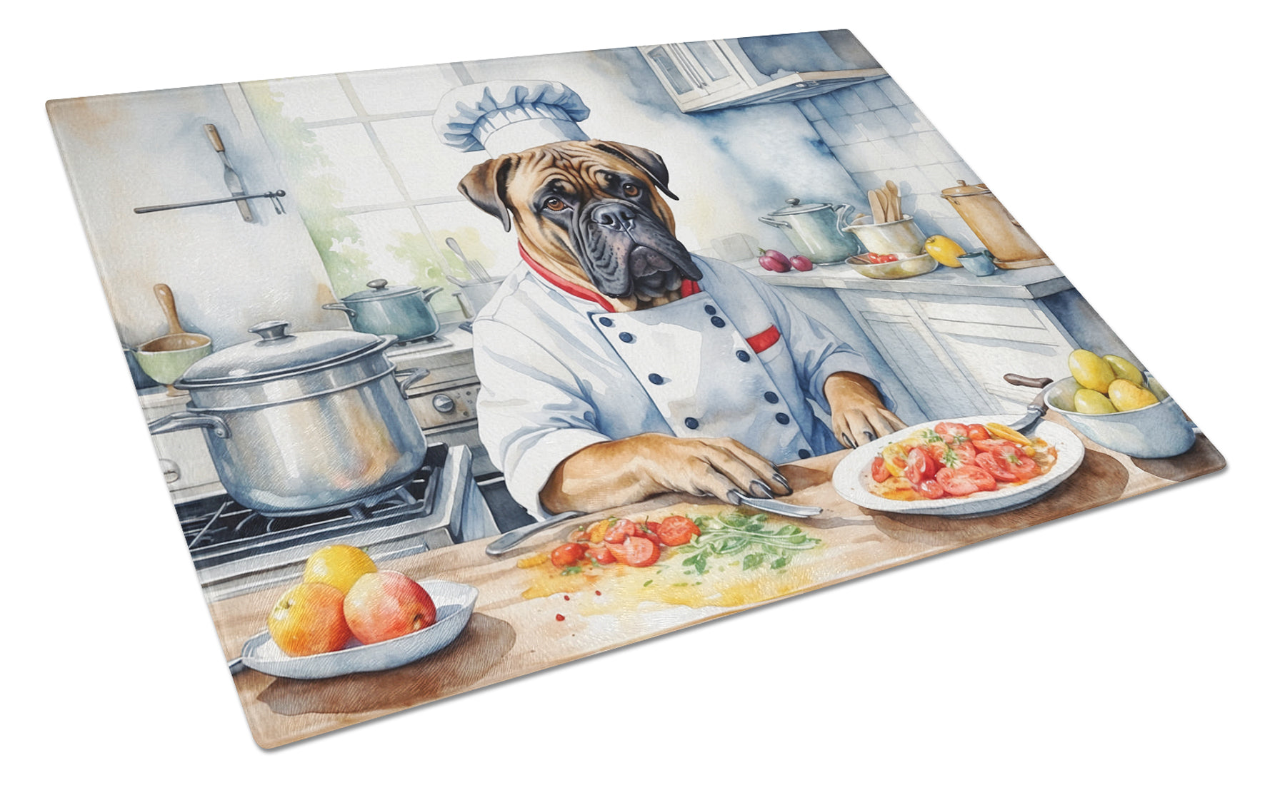 Bullmastiff The Chef Cutting Board Tempered Glass Kitchen Cutting Surface, Heat Resistant Chopping, Non-Slip Feet, Food Prep & Serving