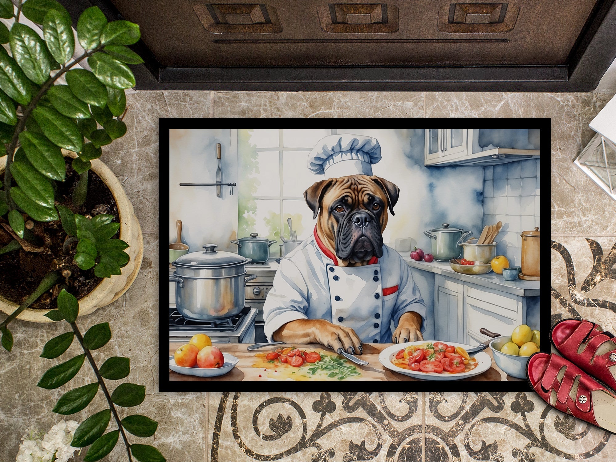 Bullmastiff The Chef Doormat Indoor Outdoor 18H X 27W Front Door Mat Rugs for Entryway, Non Slip Washable
