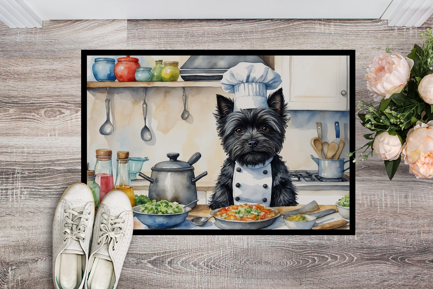 Cairn Terrier The Chef Doormat Indoor Outdoor 24H X 36W Front Door Mat Rugs for Entryway, Non Slip Washable Low Pile,