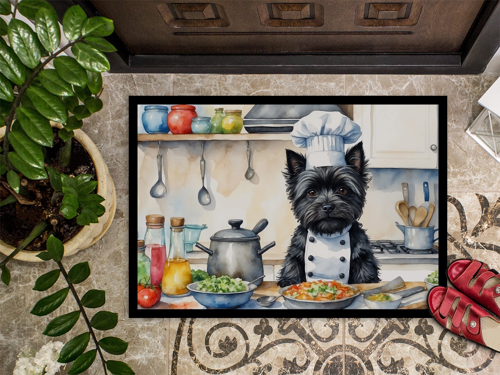 Cairn Terrier The Chef Doormat Indoor Outdoor 18H X 27W Front Door Mat Rugs for Entryway, Non Slip Washable