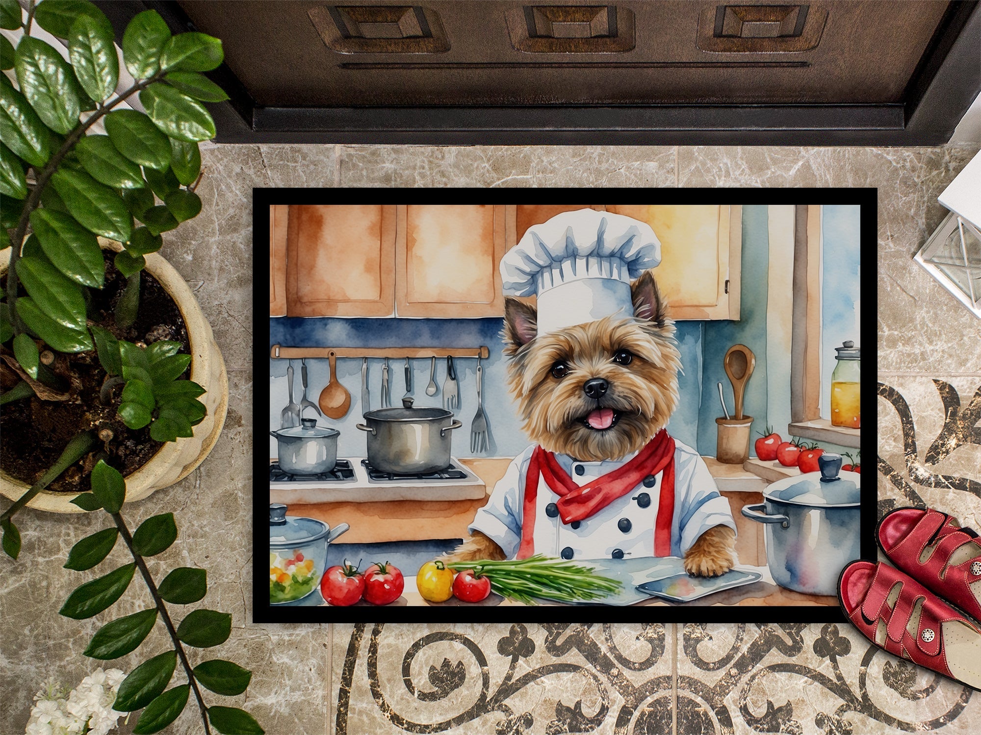 Cairn Terrier The Chef Doormat Indoor Outdoor 24H X 36W Front Door Mat Rugs for Entryway, Non Slip Washable Low Pile,
