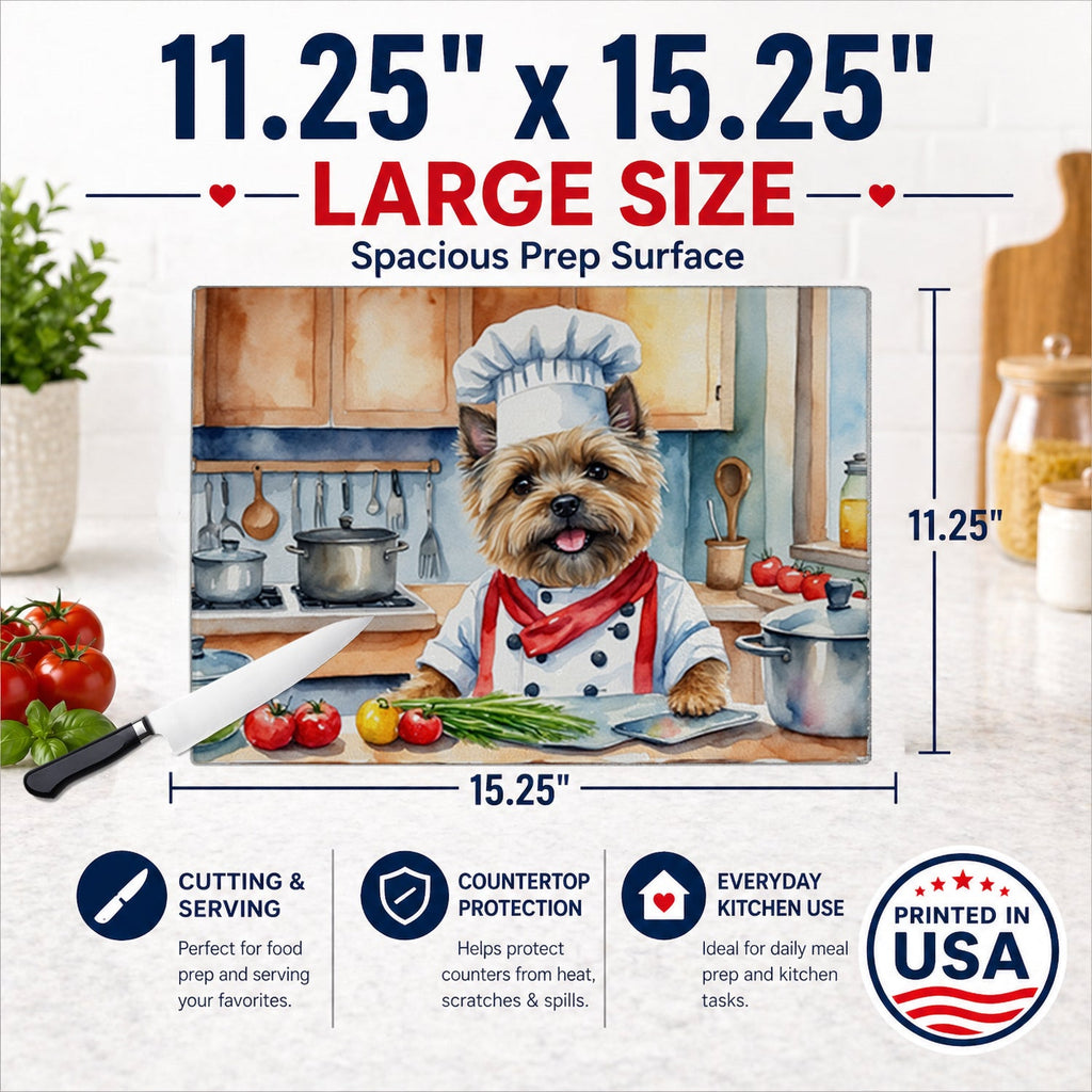 Cairn Terrier The Chef Cutting Board Tempered Glass Kitchen Cutting Surface, Heat Resistant Chopping, Non-Slip Feet, Food Prep & Serving