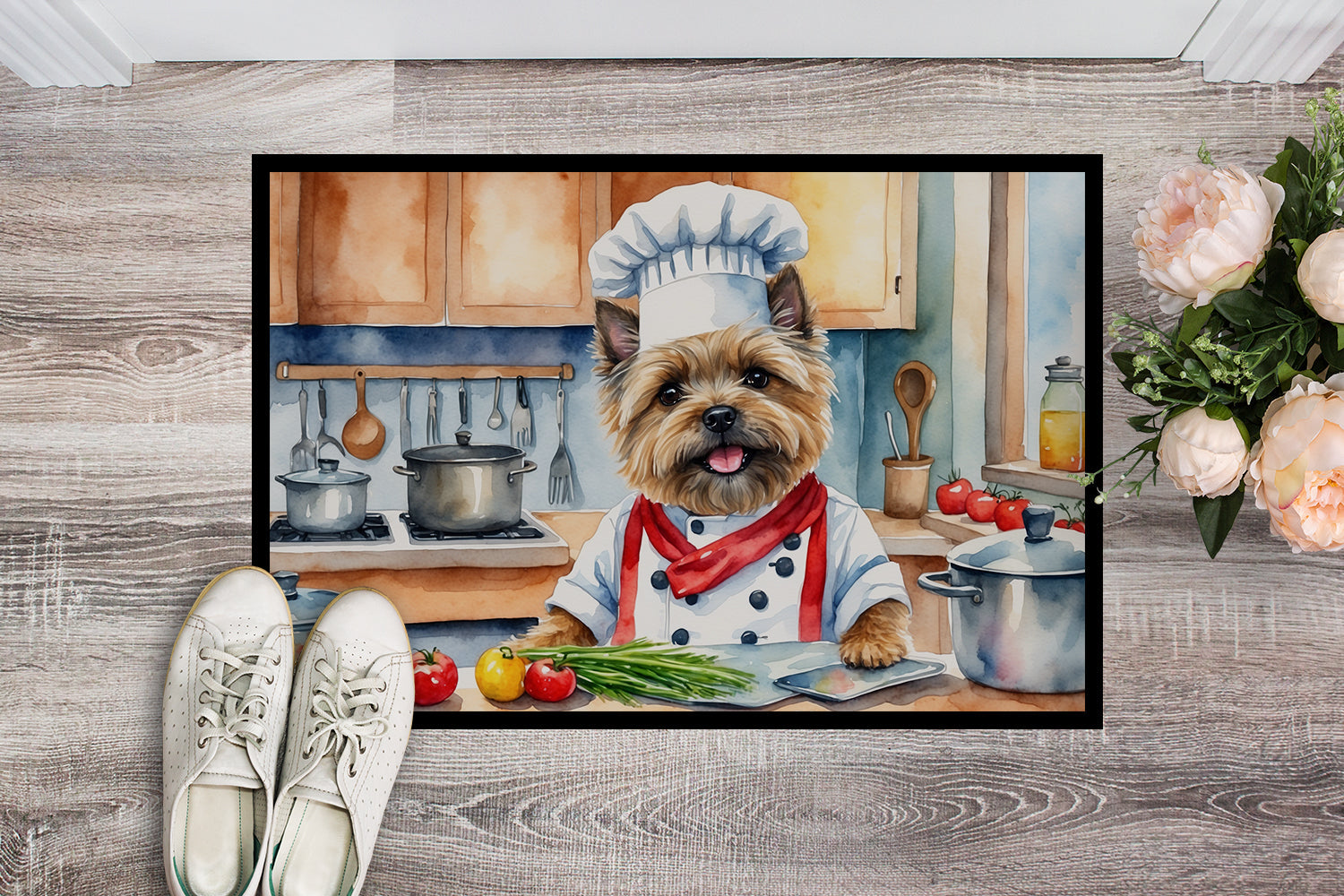 Cairn Terrier The Chef Doormat Indoor Outdoor 18H X 27W Front Door Mat Rugs for Entryway, Non Slip Washable