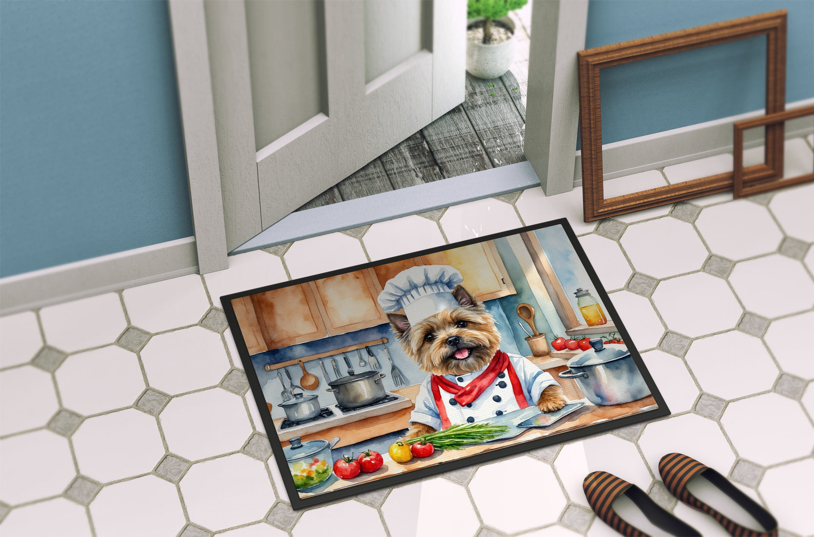 Cairn Terrier The Chef Doormat Indoor Outdoor 18H X 27W Front Door Mat Rugs for Entryway, Non Slip Washable