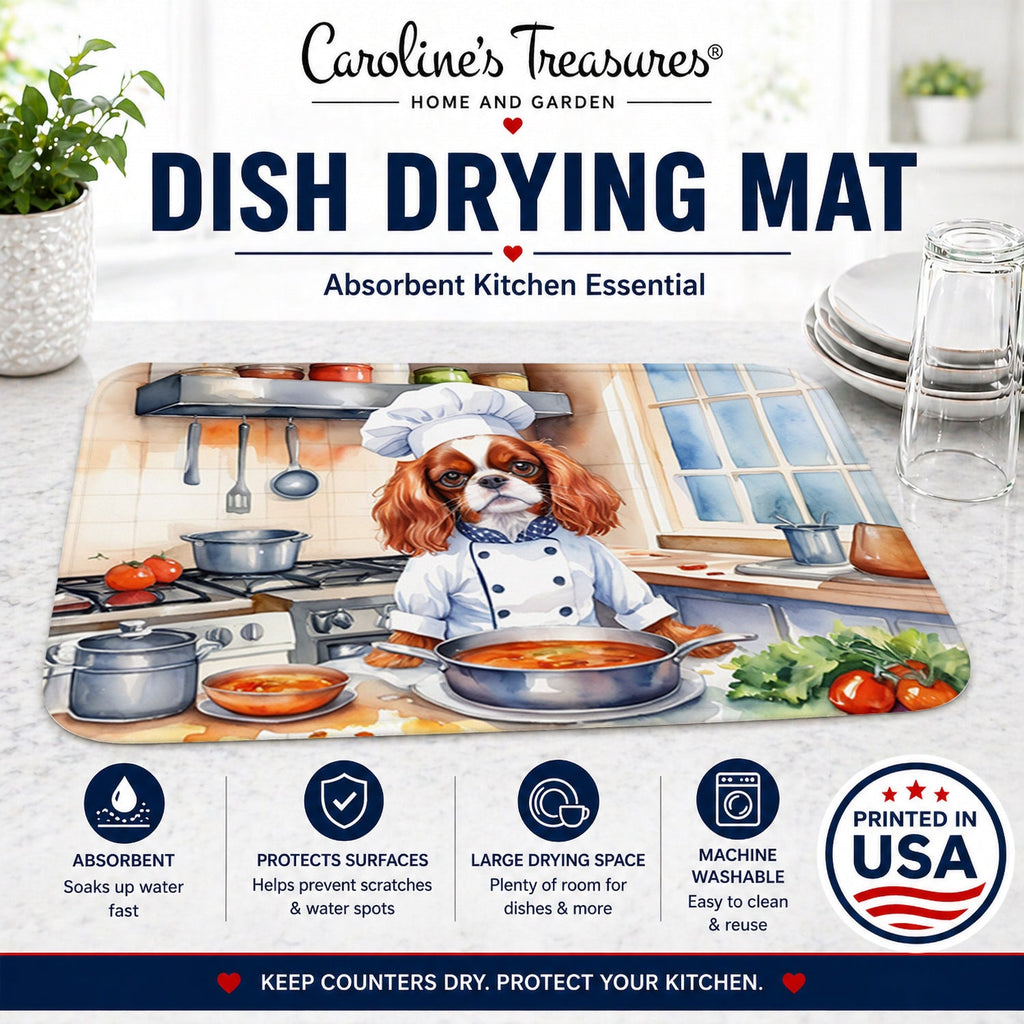 Cavalier Spaniel The Chef Dish Drying Mat Absorbent Dish Drying Mat Pad for Kitchen Counter Dish Drainer Mat for Countertop, 14 x 21", Multicolor