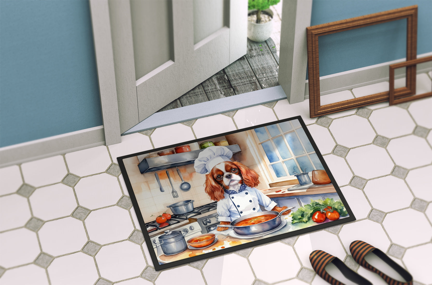 Cavalier Spaniel The Chef Doormat Indoor Outdoor 24H X 36W Front Door Mat Rugs for Entryway, Non Slip Washable Low Pile,