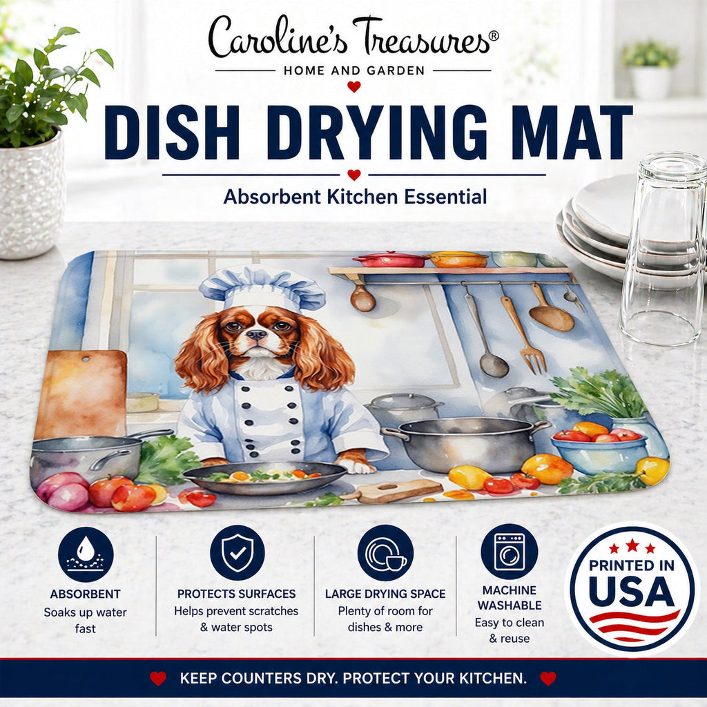 Cavalier Spaniel The Chef Dish Drying Mat Absorbent Dish Drying Mat Pad for Kitchen Counter Dish Drainer Mat for Countertop, 14 x 21", Multicolor