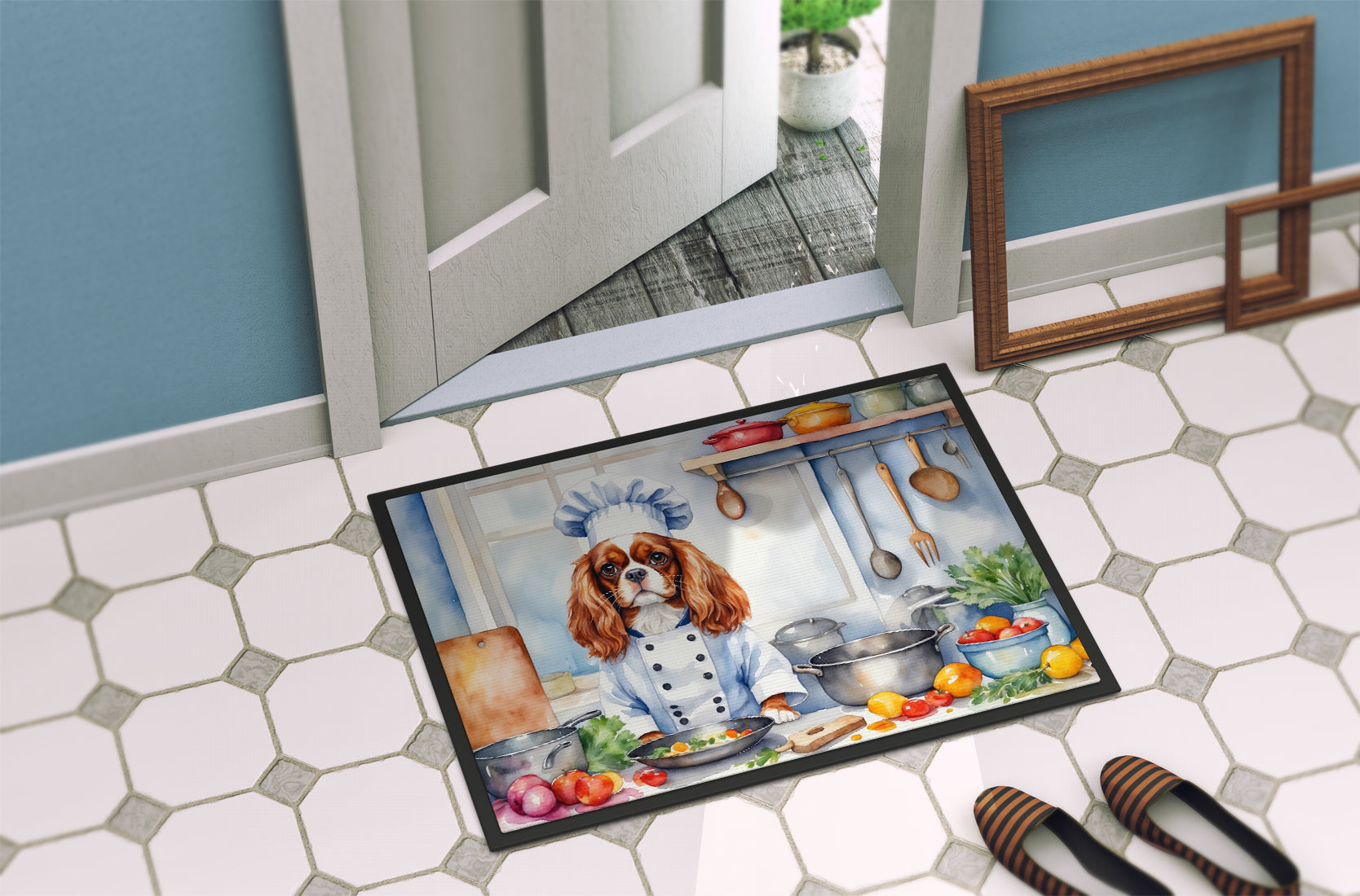 Cavalier Spaniel The Chef Doormat Indoor Outdoor 24H X 36W Front Door Mat Rugs for Entryway, Non Slip Washable Low Pile,